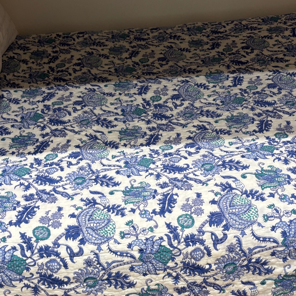 Roller Rabbit Blue and Green Patterned Quilt